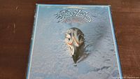 Front cover of Eagles Their Greatest Hits vinyl album, showing artwork of an eagle skull on a blue background.
