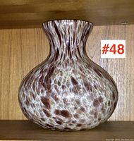 Front and side views of the Empoli Italian glass vase showing brown and white speckled pattern and shape.