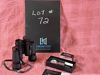 Lot including Arl Weitzlar binoculars, Optex watch in box, and lot box.