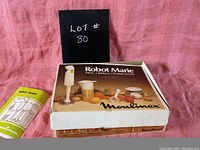 Full view of the Moulinex Robot Marie set in original box with lid and manual.