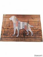 Wooden wall art with Labrador silhouette and Ducks Unlimited engraving.