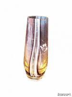 Close-up photo of the small Murano glass vase showing white swirl decoration inside and amber tint at base. Minor surface imperfections visible.