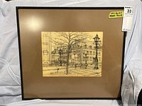 Framed drawing overall view showing matt and paint scuffs on frame