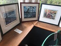 Three framed prints shown together on a corner surface