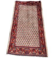 Full view of the rectangular Persian Arak backrest rug showing overall pattern and color scheme.