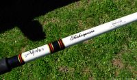 Close-up of the fishing rod shaft showing the Shakespeare Alpha branding and model number BWS510-2M.
