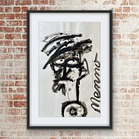 Framed view of the painting mounted on a brick wall