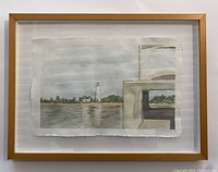 Frontal photo of the framed original watercolour painting showing the entire piece in the wooden frame and glass.