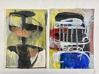 Two abstract paintings side by side, showing overall composition, colors and condition.