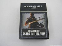 Front of the Warhammer 40,000 Astra Militarum Datacards box showing artwork and title.