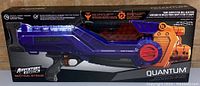 Full boxed view of the Adventure Force Tactical Strike Quantum motorized ball blaster showing the purple and black design and product branding.
