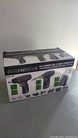 Box showing the Genesis 8V Lithium-Ion 3-Piece Combo Kit with screwdriver, soldering iron, and pocket LED light.
