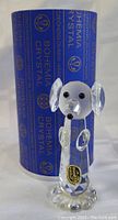 Bohemia crystal dog figurine with original blue box showing brand and origin.