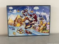 Front view of the framed Nintendo Super Mario art print showing vibrant colorful characters and landscape.
