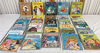 Overview of 19 vintage Little Golden Books arranged in rows showing covers and titles