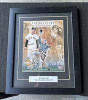 Framed image collage of Ted Williams in Boston Red Sox uniform with autograph and multi-image design.