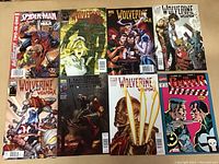 Photo of 8 Marvel comic books: Spider-Man, Hulk, Wolverine (multiple issues), and Punisher.