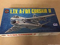 Photo of the Airfix L.T.V. A-7D/E Corsair II model kit box showing detailed aircraft illustration and model info.