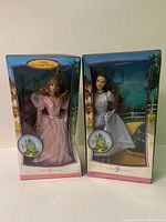 Front view of both boxed dolls showing overall condition and packaging