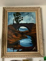 Front view of framed original acrylic landscape painting by Nederady 1967, showing detailed artwork and frame.