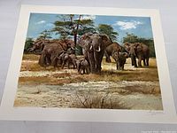 Full view of the Franklin Mint print showing the entire composition with elephants and white border with artist signature.