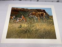 Full view of the tiger group art print showing the entire artwork including the white margins and artist's signature.