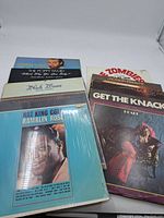 Wide shot of all the LP records in the lot showing a mix of album covers including Nat King Cole, Get The Knack, and others.