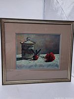 Full front view of the framed watercolor painting titled 'Single Carnation'