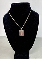 Sterling silver necklace displayed on black bust stand. Shows full necklace and pendant front view.