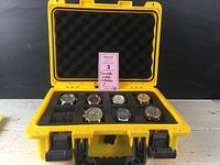 Yellow hard plastic case open, foam insert visible