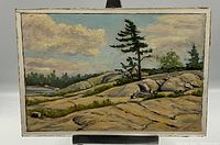 Front view of the oil painting on a small display easel