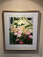 Full view of framed serigraph showing artwork and gold-tone frame