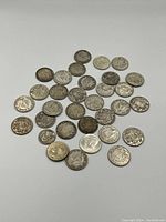 Top-down view of all half dollar coins on white background
