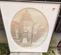 Overall view of the framed serigraph print of the Starrett House showing the artwork within the frame and matting.