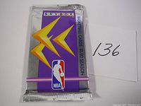 Front view of unopened 91-92 Skybox NBA basketball card pack, sealed in silver foil with purple branding and NBA logo.