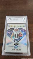 Front image of a 2018 Playoff Hidden Gems Julian Edelman football card graded BCCG 10 Mint or Better.