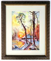 Frontal view of the framed painting showing the full artwork and ornate gold-tone frame.