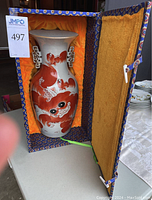 Vase in original brocade-covered box lined with yellow silk fabric