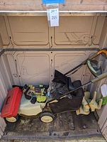 Neuton electric lawn mower with battery-powered wire trimmer and batteries