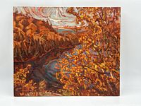 Full front view of painting showing complete autumnal landscape composition