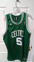 Front view of Boston Celtics basketball jersey with number 5, green with white trim