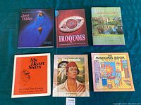 Photo showing six non-fiction Indigenous books including Spirit Walker, Iroquois, Kanatsiohareke, My Heart Soars, The Iroquois, and The Mishomis Book.