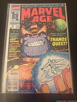 Full front cover of Marvel Age comic issue 91 from August 1991 showing Thanos with Silver Surfer in cosmic scene.
