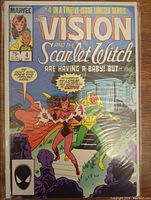 Front cover of 'The Vision and the Scarlet Witch' #4 comic from January 1985 showing title, cover art and cover price.
