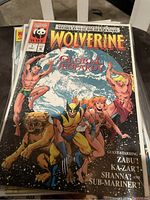 Front cover showing Wolverine comic titled 'Global Jeopardy' with WWF and Marvel branding and environmental characters.