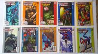 Front view of the full lot of 10 Ultimate Spider-Man comics, issues #20-29, showing each cover.