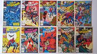 Full view of all 10 Web of Spider-Man comic books from issues 40 to 49, showing the front covers with colorful comic illustrations and characters including Spider-Man in various poses.