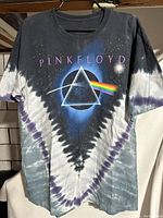 Front of Pink Floyd tie dye T-shirt showing rainbow prism and Pink Floyd text