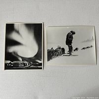 Pair of two black and white photographs from Northern Ontario, shows both photos together on a flat surface.