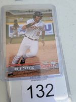 Front of Bo Bichette 2017 Lansing Lugnuts minor league baseball card showing player in action.